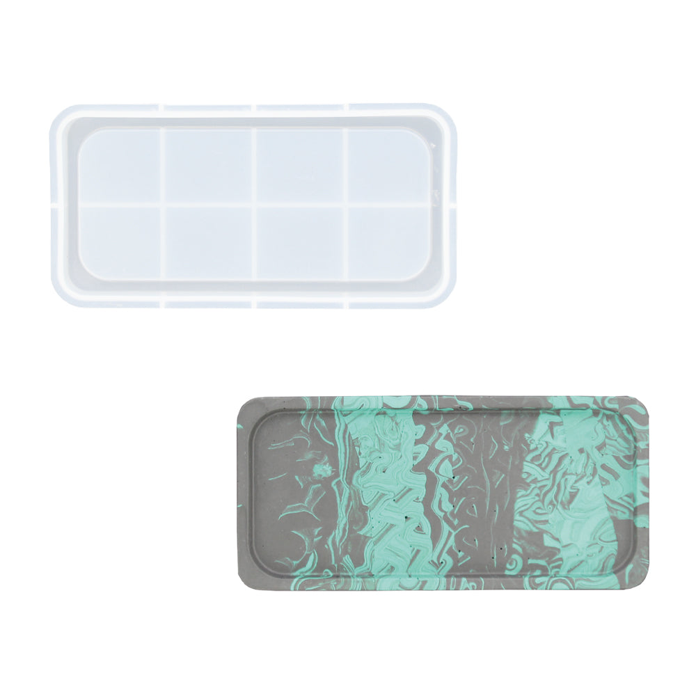 Stampo in silicone per realizzare un vassoio rettangolare con polveri da colata come Jesmonite, Keraflott e Raysin.