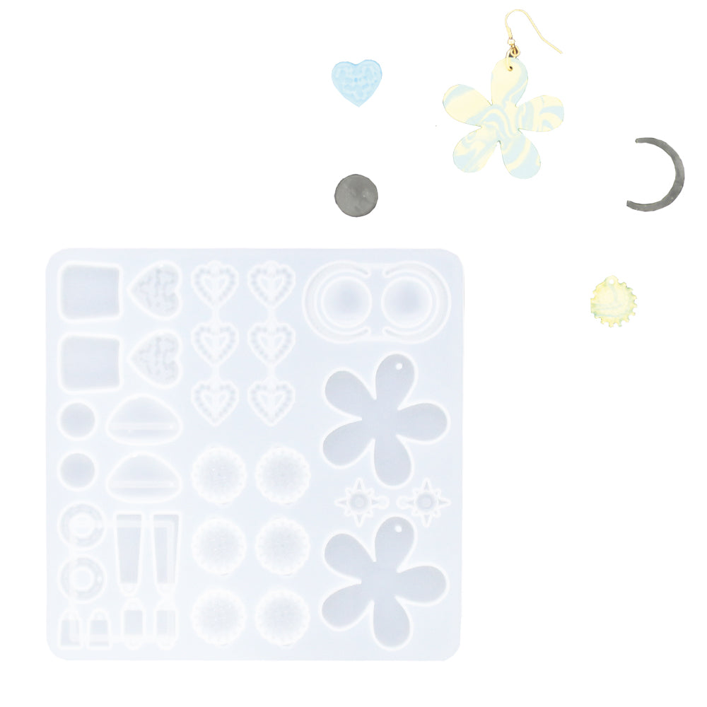 Stampo in silicone per realizzare orecchini con polveri da colata come Jesmonite, Keraflott e Raysin.
