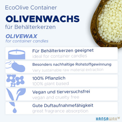 Cire d'olive pour bougies en pot 'EcoOlive Container' 