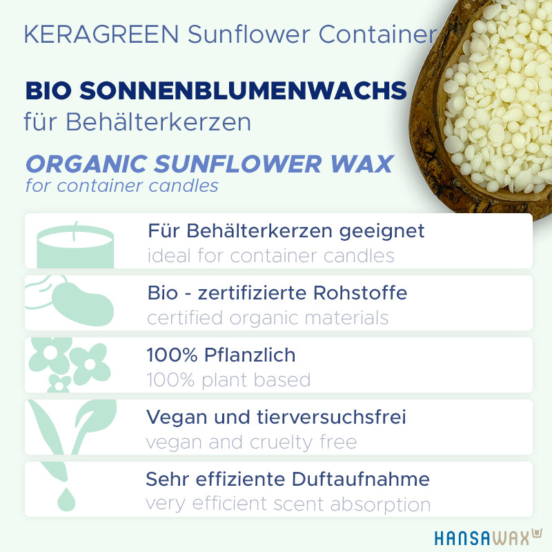 Cire de tournesol bio pour bougies en conteneur 'Keragreen Sunflower Container