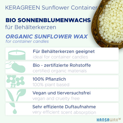 Cire de tournesol bio pour bougies en conteneur 'Keragreen Sunflower Container
